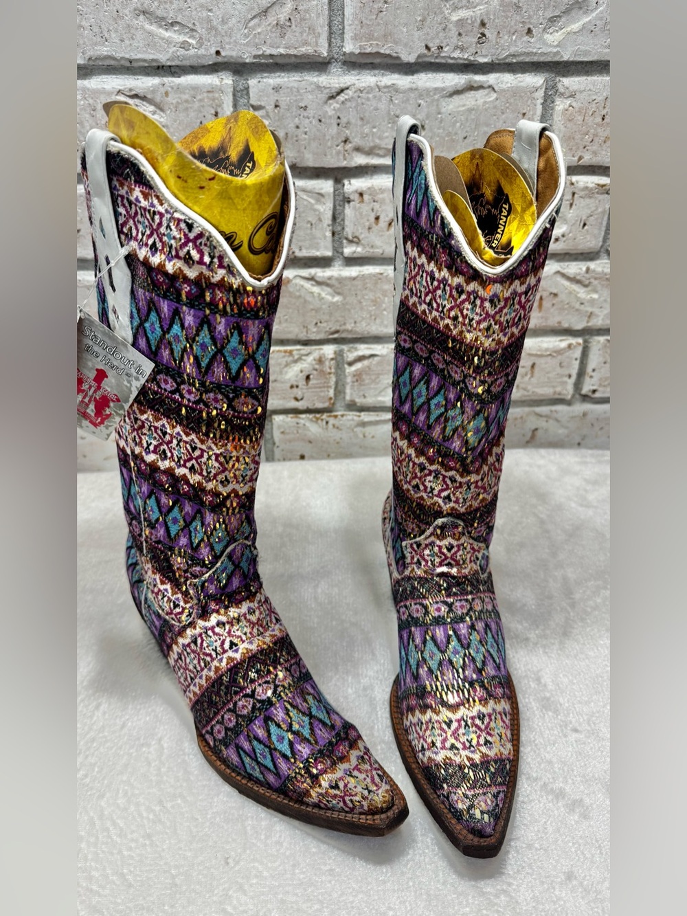 💜 Tanner Mark "Kayley" Purple Serape Gold Sequin Western Boots Size 8